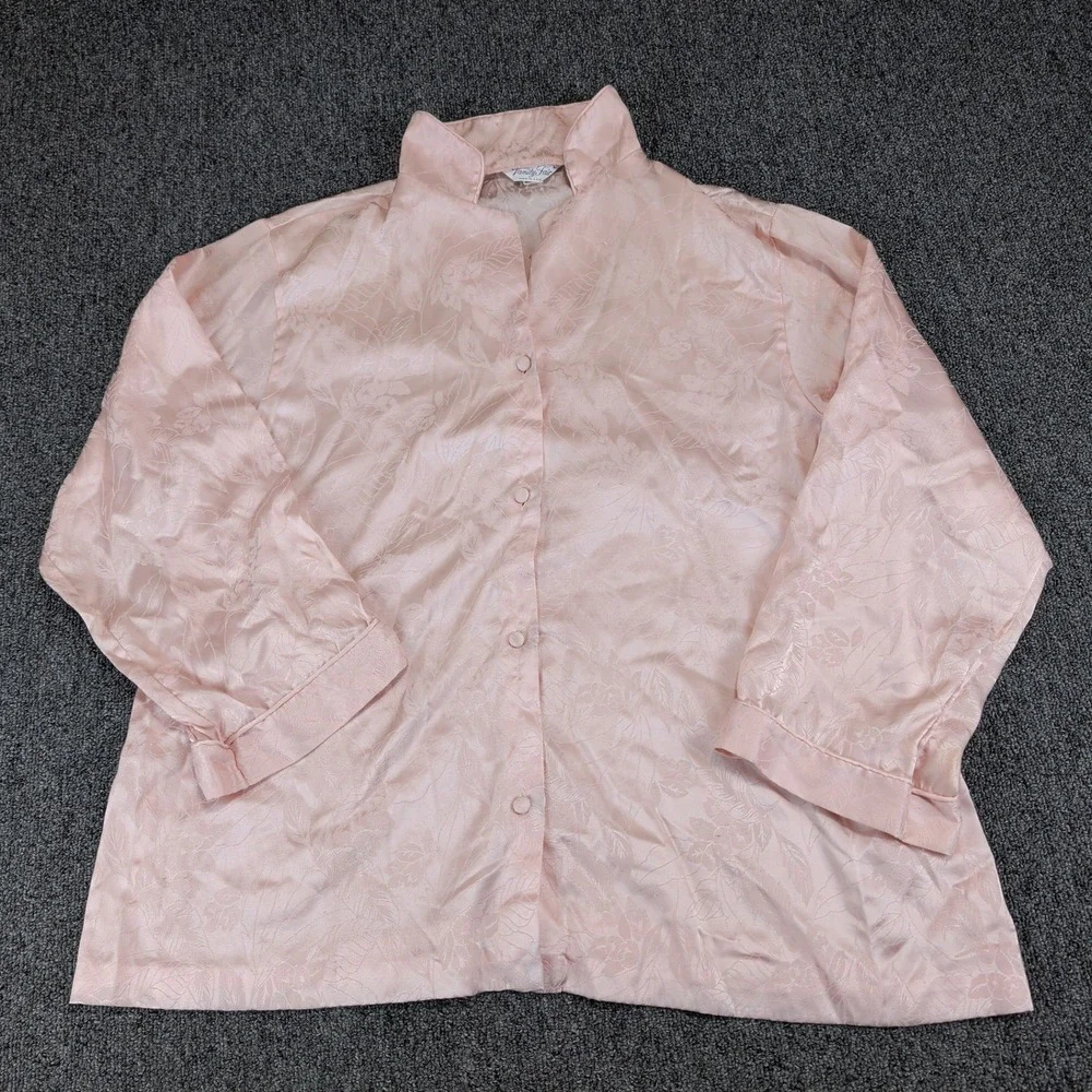 Vanity Fair Vintage Coquette Floral Damask Pajama Top Women Large Blush Pink